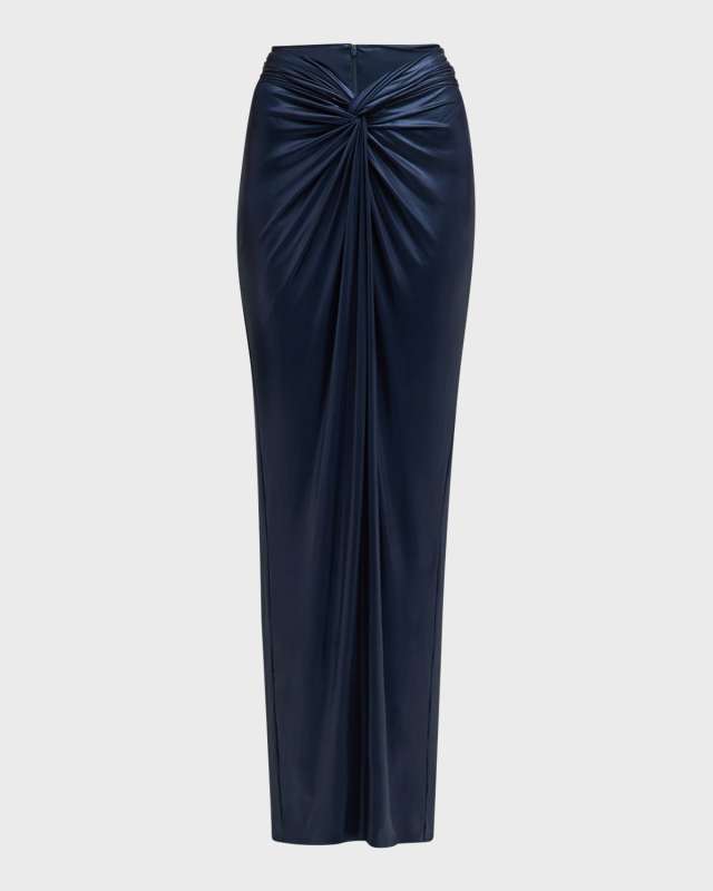 Twisted Coated Jersey Maxi Sarong Skirt